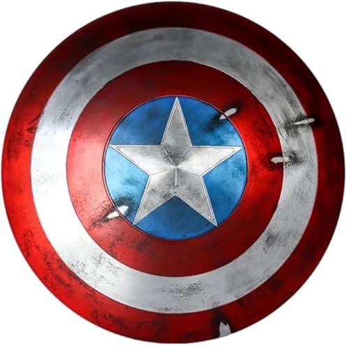 Captain Damaged America Schild – Marl Movie Damaged Captain Metal Replica Round Shield – Handgefertigter Amerika-Schild mit Ledergriff, Halloween-Cosplay-Schild, LARP Combat Red Rustikales von Gulvintilabcal