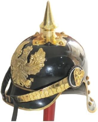 Deutscher Helm | Leder Pickelhaube Imperial Preußischer Helm | Messing Militär Offizier Spiked Top Herren Kostüm | WWI & WWII Helme Replik LARP Re-Enactment Party Cosplay Kostüme Schwarz Gold Deutscher Helm | Leder Pickelhaube Imperial Preußischer Helm | Messing Militär Offizier Spiked Top Herren Kostüm | WWI & WWII Helme Replik LARP Re-Enactment Party Cosplay Kostüme Schwarz Gold von Gulvintilabcal