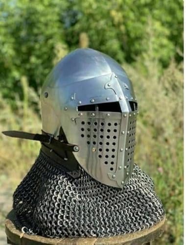 Handgefertigter Barbuta Silberhelm Rollenspiel Ritter Mittelalter Helm ChainMail Helm Stahl Barbute Helm LARP Kostüm Rüstung Helm Kampfkrieger Ritter Helm von Gulvintilabcal
