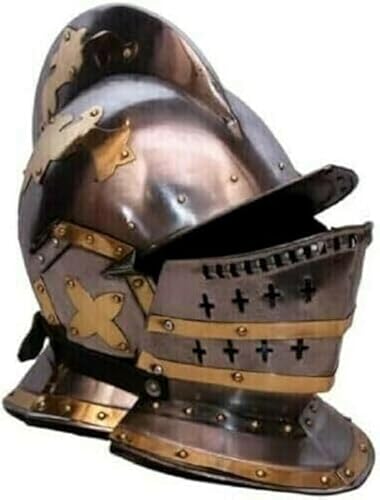Gulvintilabcal Mittelalterlicher Helm, Stahlritter-Rüstung, Kampfsport, Messing-Akzent, LARP-Kopf-Kostüm für Rollenspiel/Cosplay und Heimdekoration Gulvintilabcal Mittelalterlicher Helm, Stahlritter-Rüstung, Kampfsport, Messing-Akzent, LARP-Kopf-Kostüm für Rollenspiel/Cosplay und Heimdekoration von Gulvintilabcal