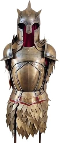 Gulvintilabcal Mittelalterlicher Ritter-Rüstungsanzug, Stahl-Brustpanzer mit Stachelhelm, rote Innenseite, dekoratives Kampfkostüm von Gulvintilabcal