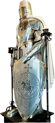 Mittelalterliche Vollpanzeranzüge Mittelalterliche Ritteranzüge ~ Tempelkampfanzug der Rüstung~Ganzkörper-Rüstungsanzug mit Edelstahlständer~Holzsockel~Geschenkartikel.Silber von Gulvintilabcal