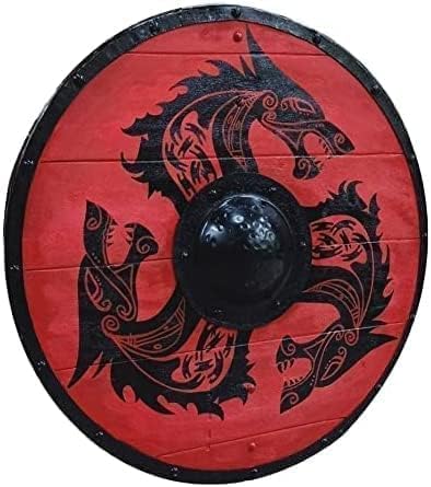 Mittelalterlicher Wikingerdrachenschild, Ritter Battle Ready Round Shield, Wikingerschild, Schild Maiden Wikinger Schild, Rot, Rot und Schwarz, 61 cm Mittelalterlicher Wikingerdrachenschild, Ritter Battle Ready Round Shield, Wikingerschild, Schild Maiden Wikinger Schild, Rot, Rot und Schwarz, 61 cm von Gulvintilabcal