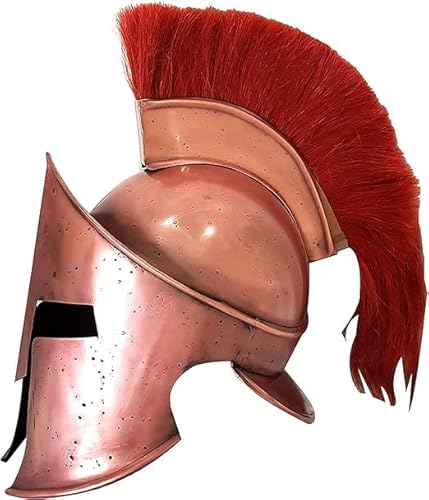 Spartanischer antiker griechischer Helm, mittelalterlicher Ritterhelm, verkupferter Spartern-Helm mit roter langer Feder von Gulvintilabcal
