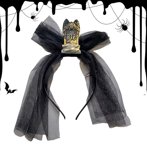Gungtj Halloween Stirnbänder Für Frauen | Vintage Grabstein Haarreif Mit Schleier Für Cosplay | Gruseliges Halloween Kostüm Zubehör Kopfschmuck Für Maskenbälle Bühnenshow Party Cosplay von Gungtj