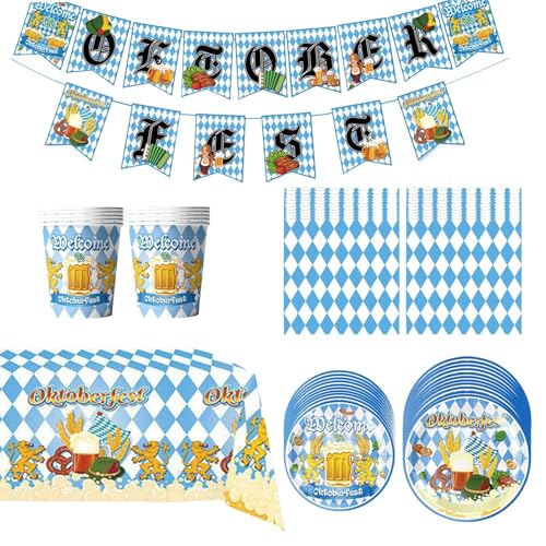 Gungtj Oktoberfest Deko-Set | Festdekoration Tischdecke Tischgeschirr - Festliches Zubehör Farbenfrohe Pappteller Für Festzelt Garten Park Party von Gungtj