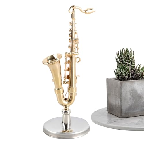 Miniatur -Saxophon - goldplattiertes Messingsaxophon für Sammlerausstellungen, Kinder, Erwachsene, Weihnachten, Geburtstagsgeschenk mit Stand und Fall, Musikinstrumentenpuppenhauszubehör für Zuhause, Miniatur -Saxophon - goldplattiertes Messingsaxophon für Sammlerausstellungen, Kinder, Erwachsene, Weihnachten, Geburtstagsgeschenk mit Stand und Fall, Musikinstrumentenpuppenhauszubehör für Zuhause, von Gungtj