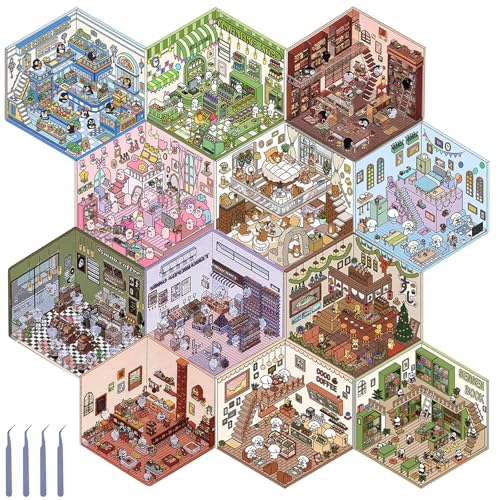 12 Stück DIY 3D House Stickers, dekorative 3D-Aufkleber für Miniaturhäuser, lustige DIY-Aufkleber für die Szene für kleine Zimmer, Blumenhaus, Café, Bakery, Bibliothek 12 Stück DIY 3D House Stickers, dekorative 3D-Aufkleber für Miniaturhäuser, lustige DIY-Aufkleber für die Szene für kleine Zimmer, Blumenhaus, Café, Bakery, Bibliothek von Guniata