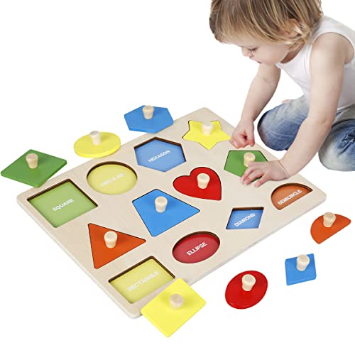 Geometrisches Puzzle Baby,Holzpuzzle 1 Jahr,Montessori Kinder,Frühpädagogisches Spielzeug für Kleinkinder,Mehrere Form Holz Puzzle Steckpuzzle für Baby Kleinkinder Kinder Lernspielzeug(A) von Guniata