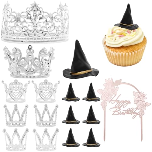Hexenhut Tortendeko,Kuchenaufsätze,Wiederverwendbar Tortendeko Hexe Geburtstag,für Hexe Zauberer Thema Babyparty Geburtstag Halloween Party Kuchen Dekorationen(17pcs) von Guniata