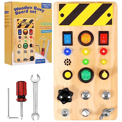 Montessori Busy Board,Montessori Busy Board Lichtschalter mit LED,Lichtschalter Spielzeug,Tragbares Sensorik Spielbrett aus Holz,für 1 2 3 4 Jahre alte Babys(A) von Guniata
