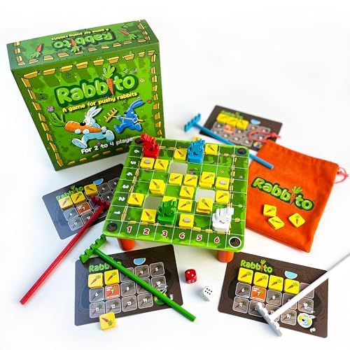 Rabbito - Ein Spiel für aufdringliche Kaninchen - Würfel werfen, die Karotten schieben und sie bekämpfen! Ein lustiges familiengeführtes Holzspiel für Kinder oder Erwachsene ab 5 bis Erwachsene von Gunpowder Studios