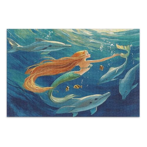 1000 Teile Puzzle - Puzzle für Erwachsene Meerjungfrau spielt mit Delfinen unter Wasser 1000 Teile Puzzle - Puzzle für Erwachsene Meerjungfrau spielt mit Delfinen unter Wasser von GuoChe