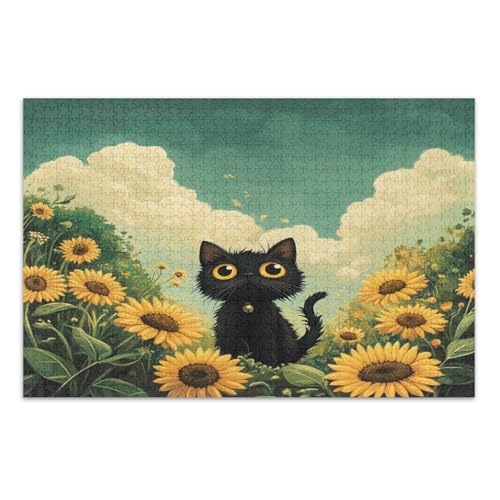 1000 Teile Puzzle - Puzzle für Erwachsene Schwarze Katze Gänseblümchen Sonnenblume Frühling 1000 Teile Puzzle - Puzzle für Erwachsene Schwarze Katze Gänseblümchen Sonnenblume Frühling von GuoChe
