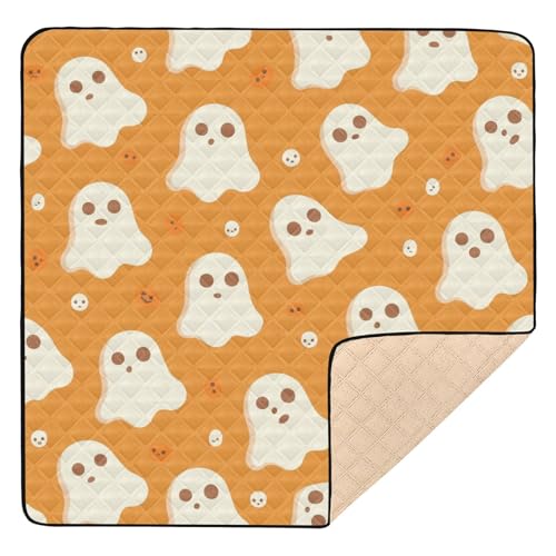 Geister auf orangefarbenem Hintergrund, Halloween-Muster, groß, rutschfest, für drinnen und draußen, tragbares Spielzimmer von GuoChe