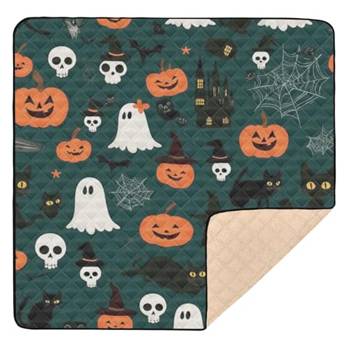 GuoChe Dunkelgrüner Kürbis, Halloween-Design, weich gepolstert, für drinnen und draußen, waschbar, Baby-Krabbelmatte von GuoChe