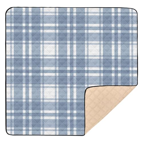 GuoChe Hellblaues Karomuster mit Schottenkaro, weich gepolstert, für den Boden, wasserabweisend, für Babys und Kinder von GuoChe