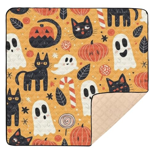 GuoChe Katzen und Süßigkeiten Halloween-Muster, weich gepolstert für den Boden, tragbare Baby-Krabbelmatte für Babys und Kinder von GuoChe