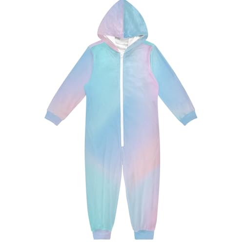 GuoChe Kinder-Jumpsuit, Plüsch, Reißverschluss, Kapuze, für Heimkleidung, 5–14 Jahre, violett, blau, 1 Stück, Bunt, 7-8 Jahre von GuoChe