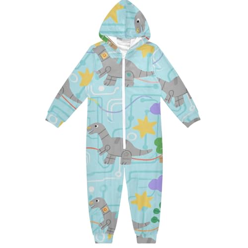 GuoChe Kinder-Schlafanzug, Flanell, Reißverschluss, Kapuze, 5–14 Jahre, mechanischer Dinosaurier, 1 Stück, Bunt, 4 Jahre von GuoChe