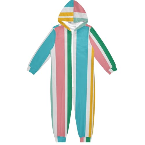 GuoChe Kinder-Schlafanzug, Fleece, Reißverschluss, Kapuze, für Teenager, Heimkleidung, 5–14 Jahre, lebhafte Farben, interessante Streifen, Bunt, 9-11 Jahre von GuoChe