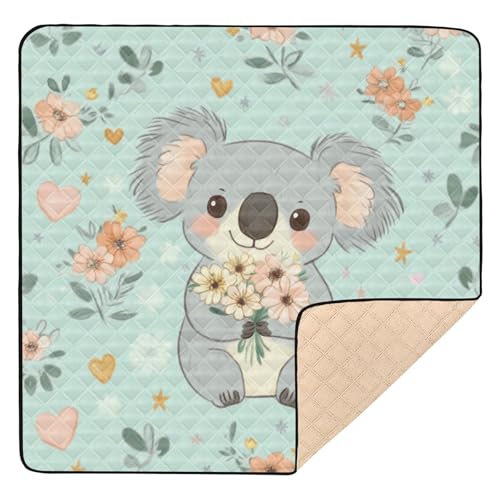 GuoChe Koala mit Blumenmuster, weicher Schaumstoff für drinnen und draußen, ungiftige Spielmatte für Babys von GuoChe