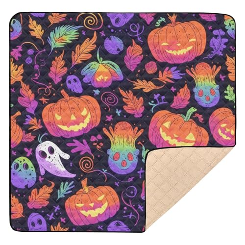 GuoChe Kürbisstreifen, Halloween-Muster, niedlich, faltbar, für Boden, wasserdicht, gepolstert, Babymatte für Babys und Kleinkinder von GuoChe