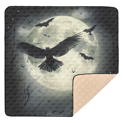 GuoChe Mondscheinnacht mit Vögeln Halloween Landschaft niedlich faltbar für Boden bequeme gepolsterte Spielmatte für von GuoChe