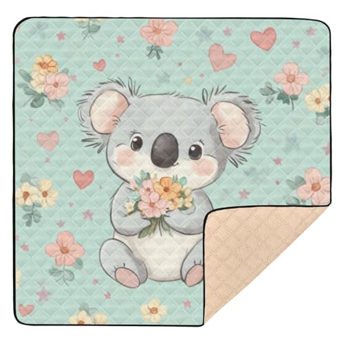 GuoChe Niedlicher Koala mit Blumen, groß, rutschfest, für den Boden, ungiftig, Spielmatte für Babys und Kleinkinder von GuoChe