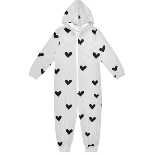 GuoChe Schlafanzug-Set für Jungen, Fleece, mit Reißverschluss, mit Kapuze, 5–14 Jahre, schwarzes Herzmuster, Bunt, 12-13 Jahre GuoChe Schlafanzug-Set für Jungen, Fleece, mit Reißverschluss, mit Kapuze, 5–14 Jahre, schwarzes Herzmuster, Bunt, 12-13 Jahre von GuoChe