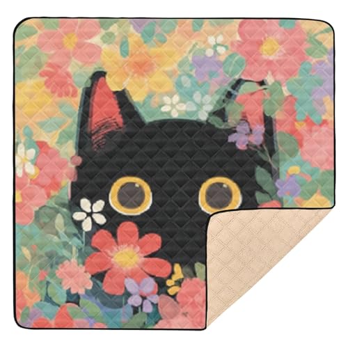 GuoChe Schwarze Katze und Blumen, niedlich, faltbar, für drinnen und draußen, tragbare Trittmatte für GuoChe Schwarze Katze und Blumen, niedlich, faltbar, für drinnen und draußen, tragbare Trittmatte für von GuoChe