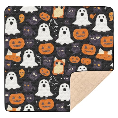 GuoChe Schwarzer Hintergrund, Katze und Eule, Halloween-Muster, groß, stilvoll, für drinnen und draußen, waschbar von GuoChe