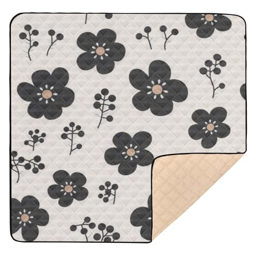 GuoChe Spielmatte mit schwarzen Blumen, groß, rutschfest, für den Boden, wasserabweisend, Reise-Spielmatte für Babys, Kinder, Kleinkinder von GuoChe