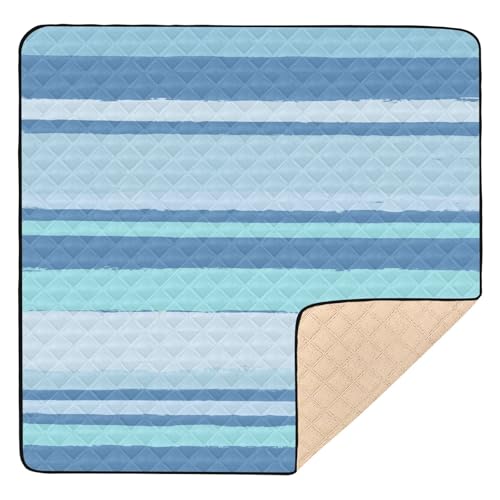 GuoChe Spielzimmer-Aktivitätsmatte für Babys, Kinder, Kleinkinder, gestreift, weich, dick, für drinnen und draußen, waschbar, Blau von GuoChe