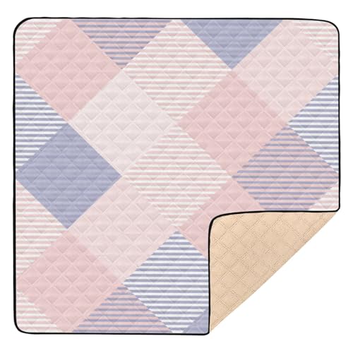 GuoChe Tartan Plaid Blau Rosa Groß Stabil für Boden Wasserabweisend Aktivität Entertainment Matte für von GuoChe