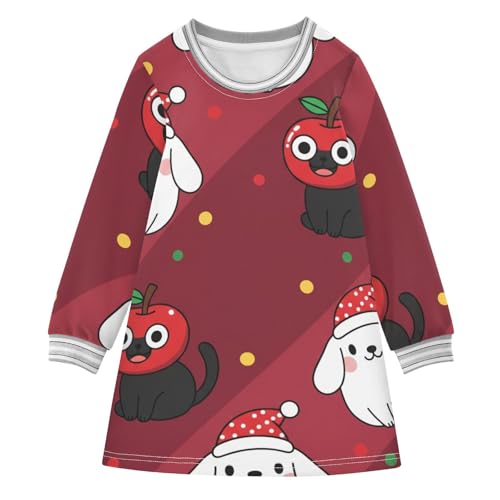 GuoChe Weihnachtliches Hunde- und Apfelmuster, Mädchen-Sweatshirt, Kleid, kleine Kindermode, Bunt, 7-8 Jahre von GuoChe