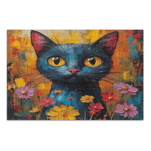 Puzzle 500 Teile für Erwachsene, coolste herausfordernde Puzzles für Kinder, ältere Katze mit Blumen Puzzle 500 Teile für Erwachsene, coolste herausfordernde Puzzles für Kinder, ältere Katze mit Blumen von GuoChe