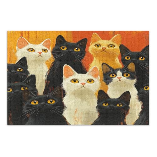 Schwarz Weiß und Gelb Katzen 1000 Teile Puzzle - Puzzle für Erwachsene Schwarz Weiß und Gelb Katzen 1000 Teile Puzzle - Puzzle für Erwachsene von GuoChe