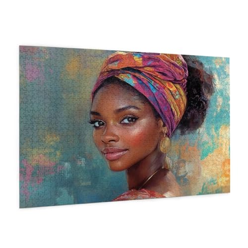 Afrika Puzzle 1000 Teile Erwachsene Puzzle Frau Design für Erwachsene und Beginner, HD Farbe HolzPuzzle mit Geschenkbox Verpackung for Zimmer Deko Wohnzimmer, Geschenke für Frauen 50x75cm -z52 von Guofuos