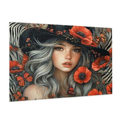 Blume Puzzle 1000 Teile Erwachsene Puzzle Frau Design für Erwachsene und Beginner, HD Farbe HolzPuzzle mit Geschenkbox Verpackung for Zimmer Deko Wohnzimmer, Geschenke für Frauen 50x75cm -z189 von Guofuos