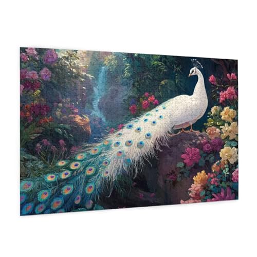 Blume Puzzle 1000 Teile Erwachsene Puzzle Pfau Design für Erwachsene und Beginner, HD Farbe HolzPuzzle mit Geschenkbox Verpackung for Zimmer Deko Wohnzimmer, Geschenke für Frauen 50x75cm -z176 von Guofuos