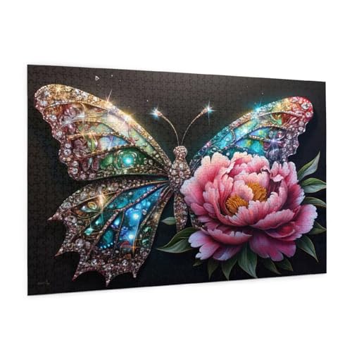 Blume Puzzle 1000 Teile Erwachsene Puzzle Schmetterling Design für Erwachsene und Beginner, HD Farbe HolzPuzzle mit Geschenkbox Verpackung, Zimmer Deko Wohnzimmer, Geschenke für Frauen 50x75cm -z1152 von Guofuos