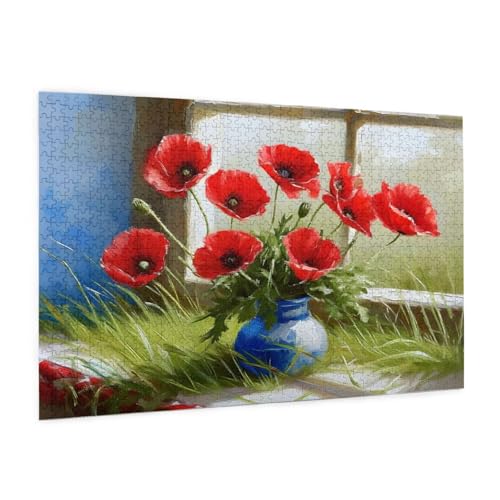 Blume Puzzle 1500 Teile Erwachsene Puzzle Fensterbank Design für Erwachsene und Beginner, HD Farbe HolzPuzzle mit Geschenkbox Verpackung for Zimmer Deko Wohnzimmer, Geschenke für Frauen 57x87cm -z1101 von Guofuos