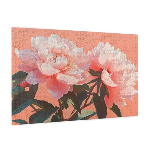 Blume Puzzle 1500 Teile Erwachsene Puzzle Pfingstrose Design für Erwachsene und Beginner, HD Farbe HolzPuzzle mit Geschenkbox Verpackung for Zimmer Deko Wohnzimmer, Geschenke für Frauen 57x87cm -z1186 von Guofuos