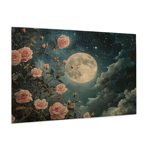 Blume Puzzle 2000 Teile Erwachsene Puzzle Mond Design für Erwachsene und Beginner, HD Farbe HolzPuzzle mit Geschenkbox Verpackung for Zimmer Deko Wohnzimmer, Geschenke für Frauen 70x100cm -z1227 von Guofuos