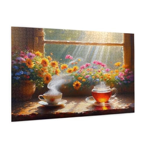Blume Puzzle 3000 Teile Erwachsene Puzzle Fensterbank Design für Erwachsene und Beginner, HD Farbe HolzPuzzle mit Geschenkbox Verpackung for Zimmer Deko Wohnzimmer, Geschenke für Frauen 80x120cm -z157 von Guofuos