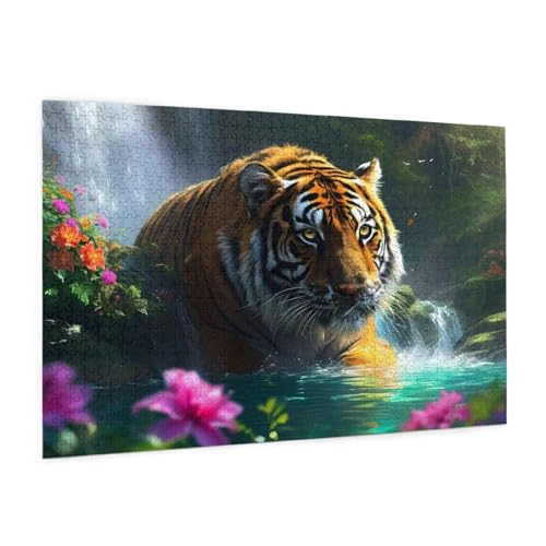 Blume Puzzle 5000 Teile Erwachsene Puzzle Tiger Design für Erwachsene und Beginner, HD Farbe HolzPuzzle mit Geschenkbox Verpackung for Zimmer Deko Wohnzimmer, Geschenke für Frauen 100x150cm -z1170 von Guofuos