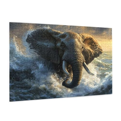 Elefant Puzzle 1000 Teile Erwachsene Puzzle Tier Design für Erwachsene und Beginner, HD Farbe HolzPuzzle mit Geschenkbox Verpackung for Zimmer Deko Wohnzimmer, Geschenke für Frauen 50x75cm -z542 von Guofuos