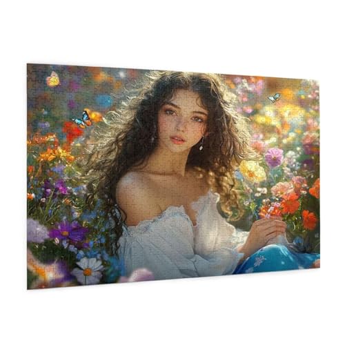 Frau Puzzle 1000 Teile Erwachsene Puzzle Blume Design für Erwachsene und Beginner, HD Farbe HolzPuzzle mit Geschenkbox Verpackung for Zimmer Deko Wohnzimmer, Geschenke für Frauen 50x75cm -z275 von Guofuos