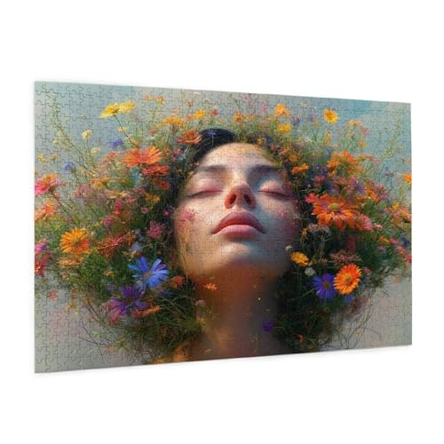 Frau Puzzle 2000 Teile Erwachsene Puzzle Blume Design für Erwachsene und Beginner, HD Farbe HolzPuzzle mit Geschenkbox Verpackung for Zimmer Deko Wohnzimmer, Geschenke für Frauen 70x100cm -z284 von Guofuos
